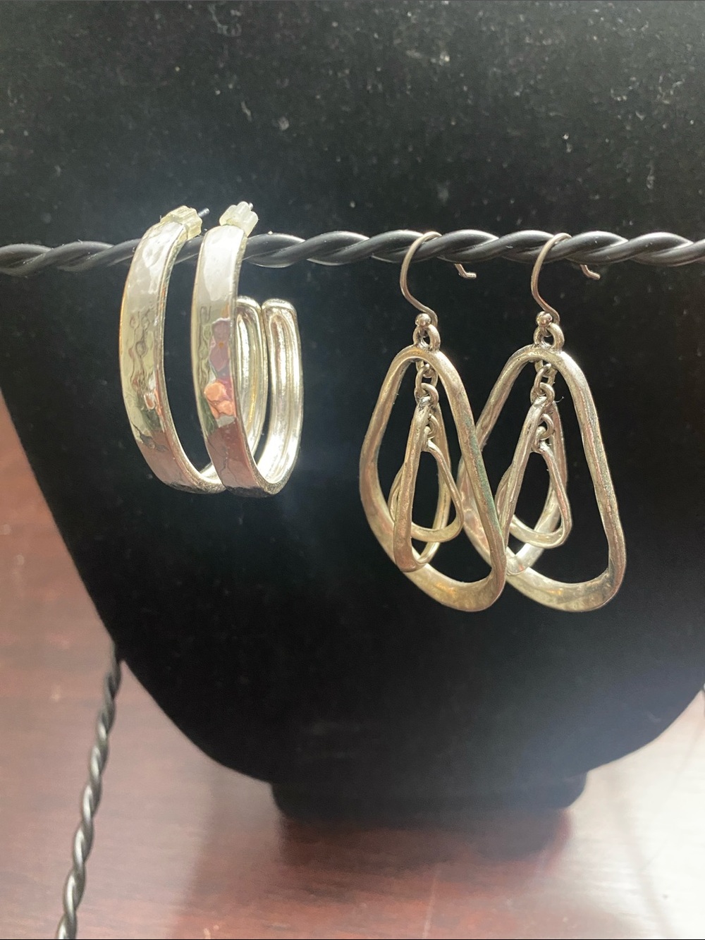 Silver-Tone Dangle Earrings - Elegant Layered Teardrop Design
